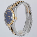 RARE Rolex DateJust 36mm BLUE ARABIC JUBILEE 18K Yellow Gold Steel Watch 16233