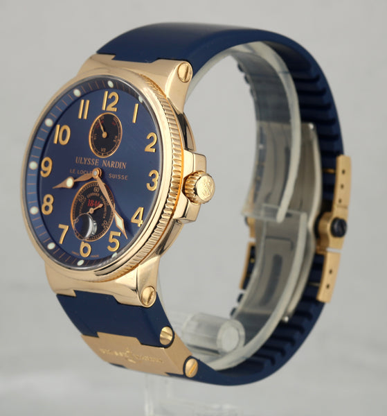 Men s Ulysse Nardin Maxi Marine 18K Rose Gold Blue Rubber 41mm 266 66