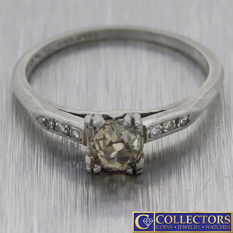 1930's Antique Art Deco .50ctw Champagne Diamond Platinum Engagement Ring G8