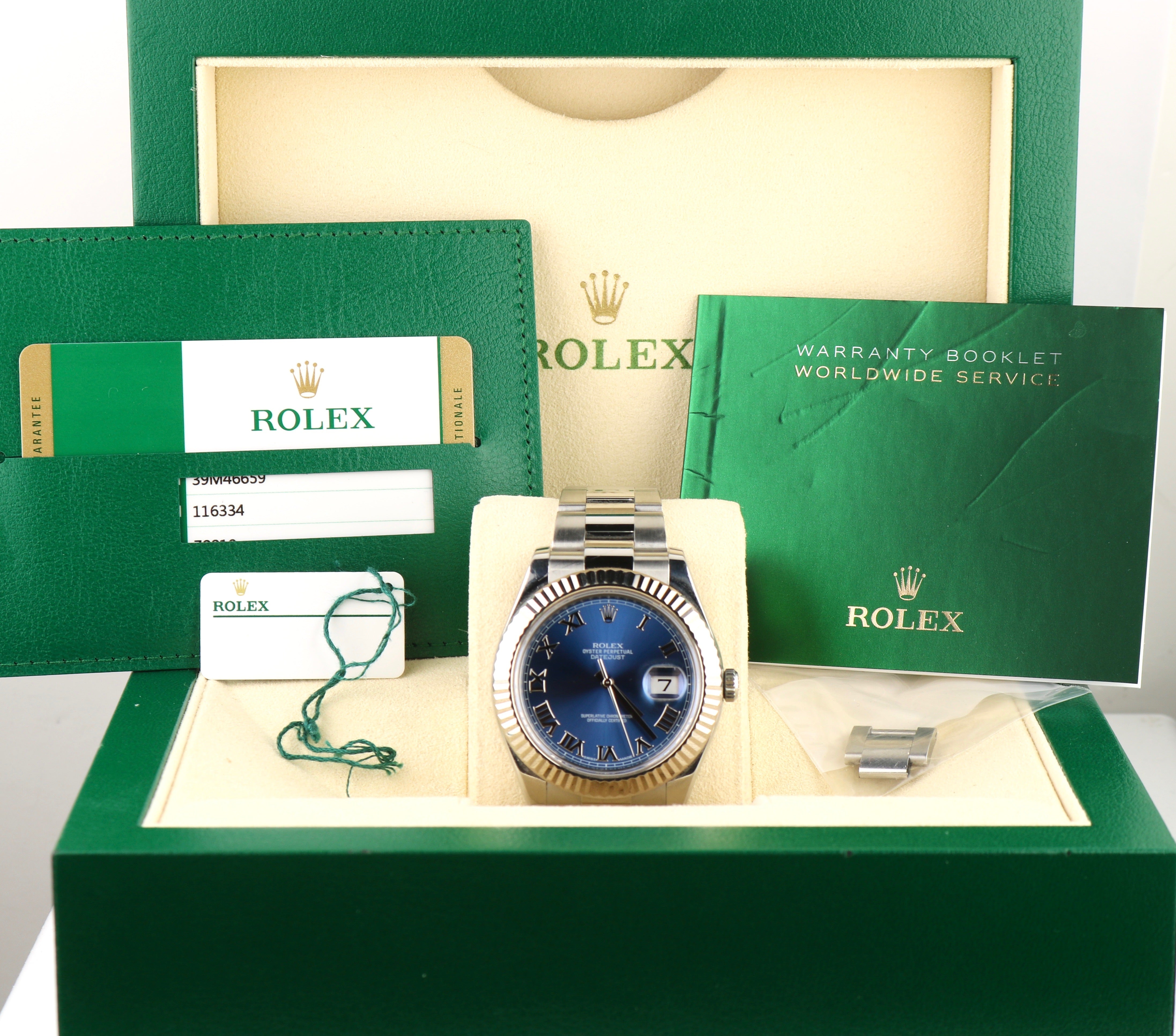 2017 Rolex DateJust II 41MM Blue Azurro Roman 116334 Steel 18K White Gold Watch