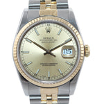 Rolex DateJust 36mm 16233 Two Tone 18k Gold Jubilee Champagne Stick Watch Box