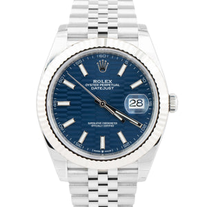 NEW NOV 2022 Rolex DateJust 41 Blue Motif Fluted Steel Jubilee Watch 126334