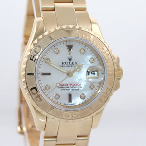 Yellow GOLD Ladies Rolex Yacht-Master 169628 White MOP Diamond Dial Watch Box
