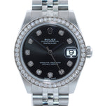 PAPERS 2017 Ladies Rolex DateJust Mid-Size 31 Black Diamond Bezel Watch 178384