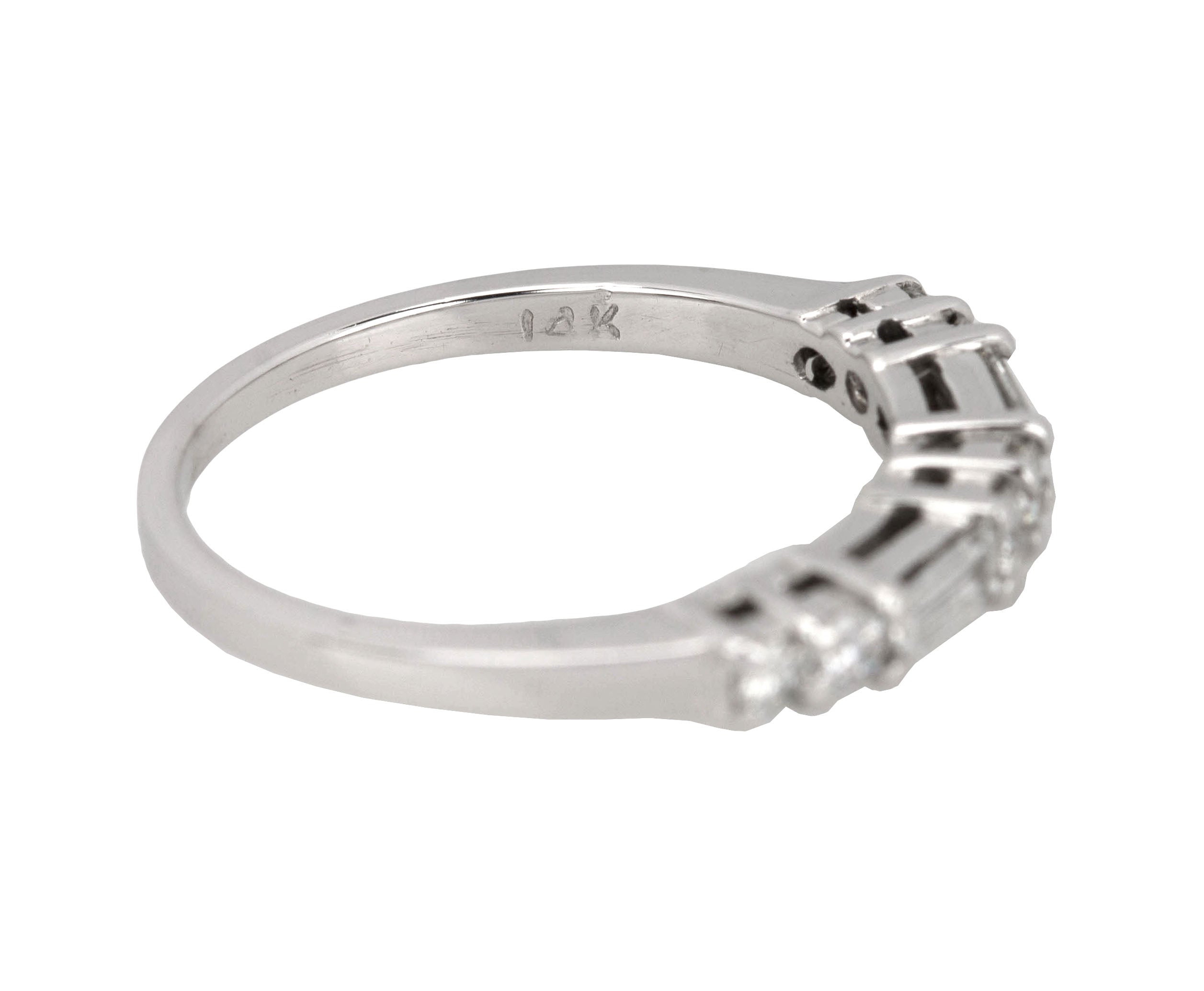 Women's Modern 14K White Gold 0.36ctw Baguette & Round Diamond 2mm Band Ring