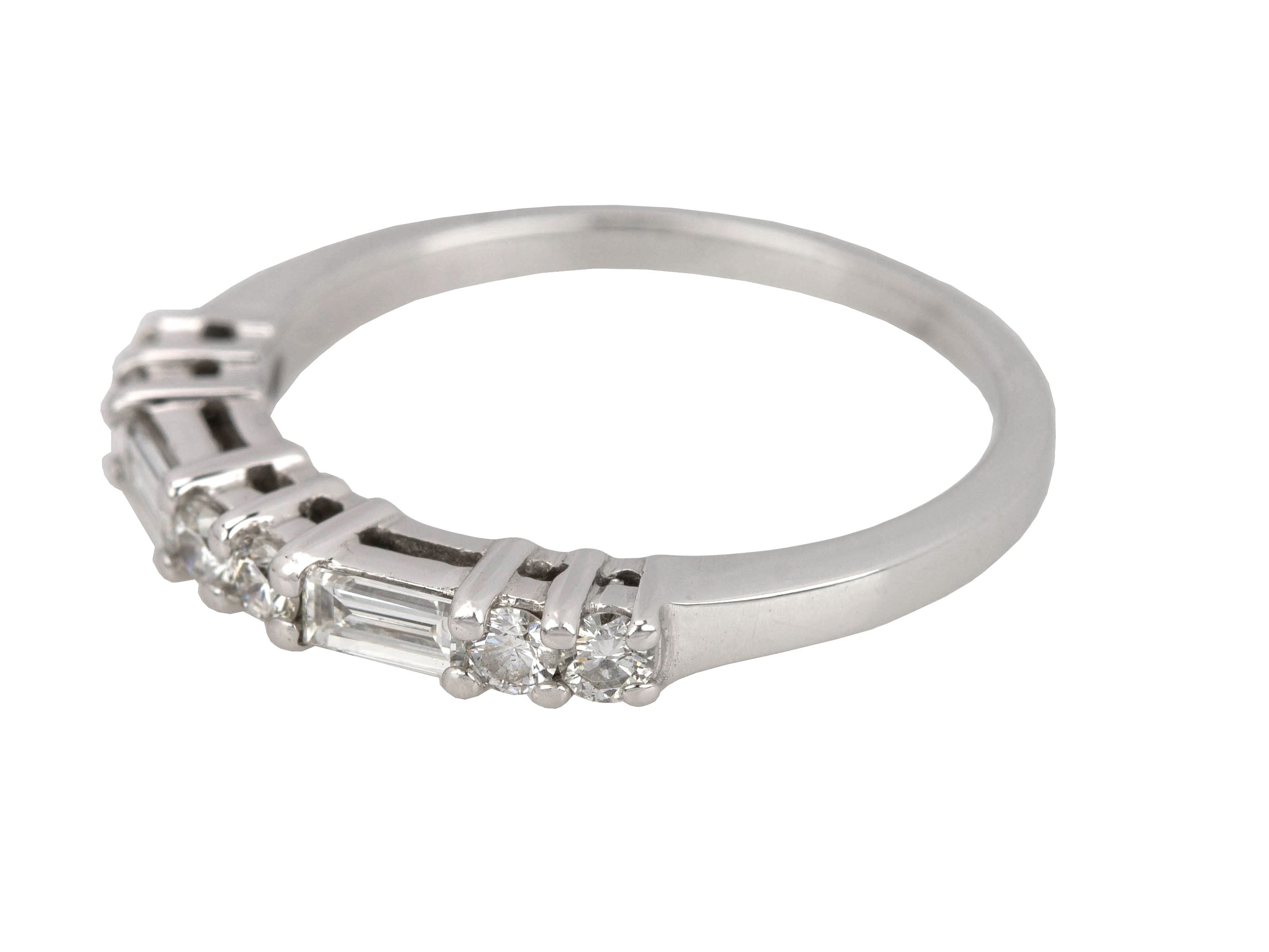 Women's Modern 14K White Gold 0.36ctw Baguette & Round Diamond 2mm Band Ring