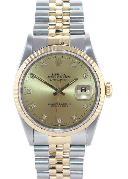 Rolex Datejust Diamond Dial Steel Yellow Gold Mens Watch 16233 Box