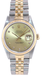 Rolex DateJust 16233 Two Tone 18k Gold 36mm Jubilee Champagne Diamond Dial Watch