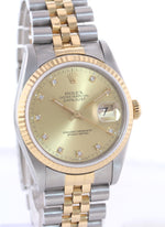 Rolex DateJust 16233 Two Tone 18k Gold 36mm Jubilee Champagne Diamond Dial Watch