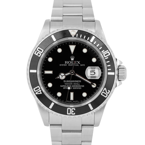 Rolex Submariner Date 40mm Black NO-HOLES CASE Stainless Steel Watch 16610