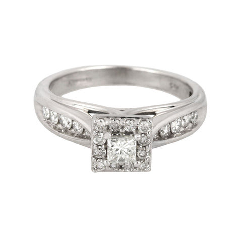 Women's Modern 10k White Gold 0.16 CT Princess Cut Diamond Engagement Ring