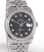 PAPERS Rolex DateJust 116244 Jubilee Black Diamond Bezel 36mm Steel Watch Box