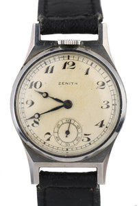 Vintage 1930s Zenith Top-Wind Tonneau Stainless Steel Silver 29mm Manual Watch