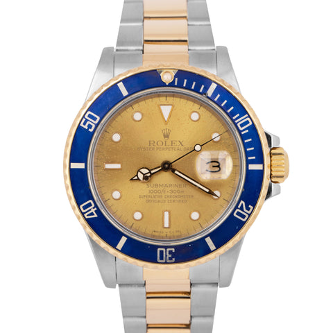 RARE Rolex Submariner Date 18K Two-Tone Gold CHAMPGANE PATINA 40mm Watch 16803