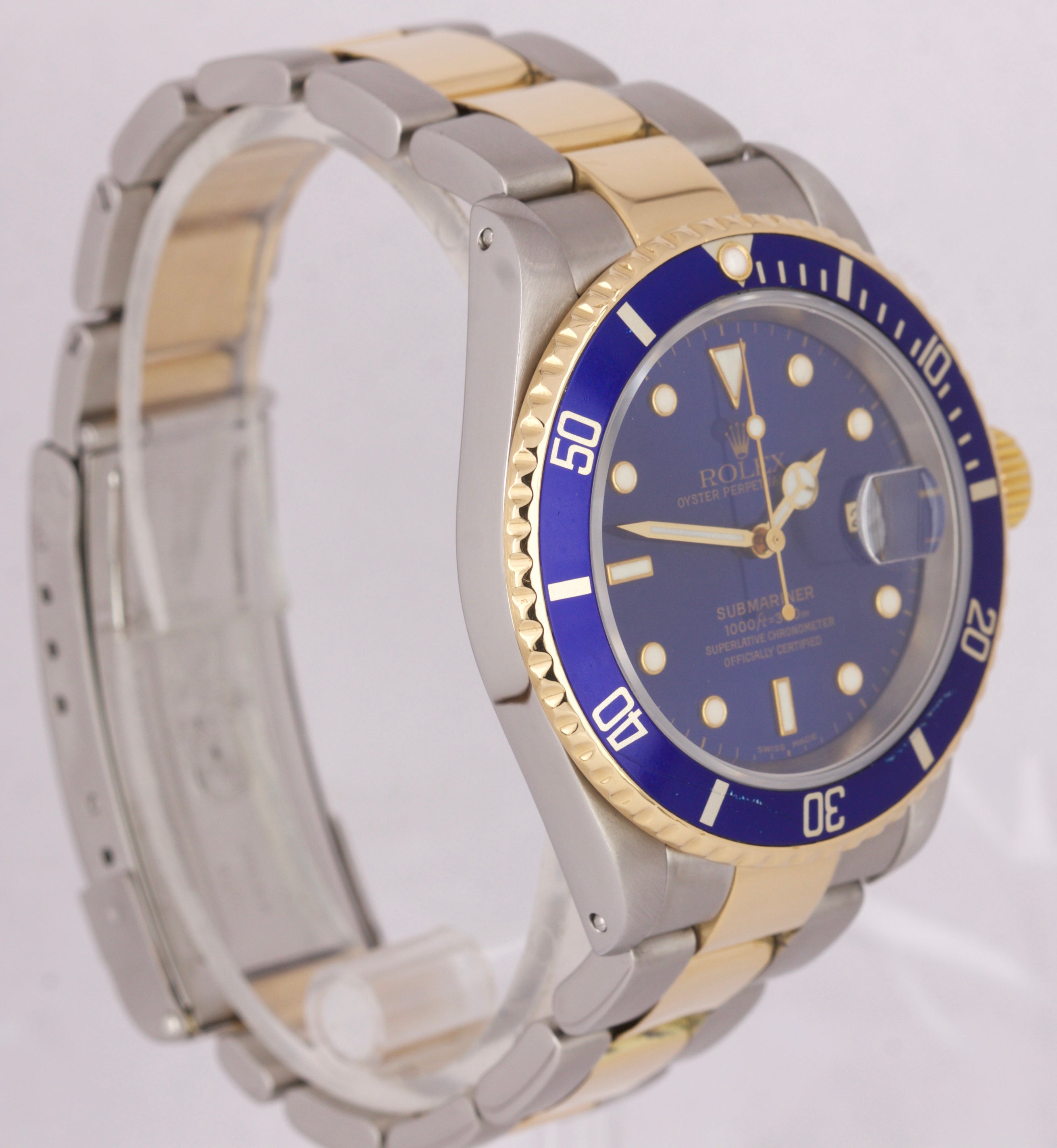 2000 Rolex Submariner Date 16613 Swiss Two-Tone Gold Stainless Blue Dive 40mm