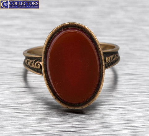 Ladies Vintage Estate 14K Yellow Gold Oval Carnelian Gemstone Cocktail Ring