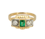 Women's Antique Estate 14K Yellow Gold 0.40ctw Diamond Emerald Cocktail Ring