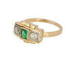 Women's Antique Estate 14K Yellow Gold 0.40ctw Diamond Emerald Cocktail Ring