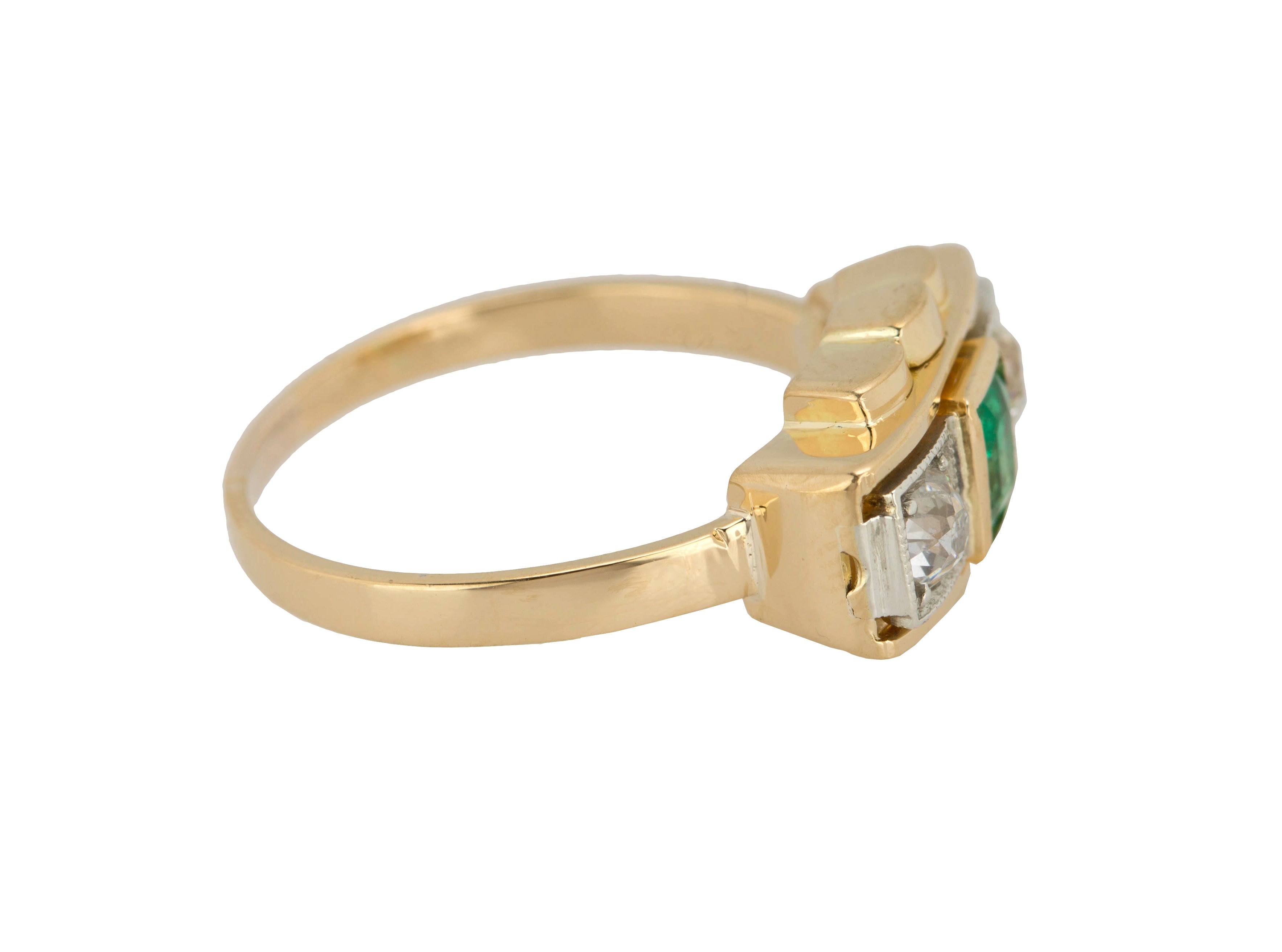 Women's Antique Estate 14K Yellow Gold 0.40ctw Diamond Emerald Cocktail Ring