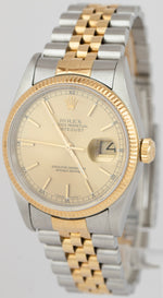 Rolex DateJust 36mm Champagne NO-HOLES 18K Gold Stainless Steel Watch 16233
