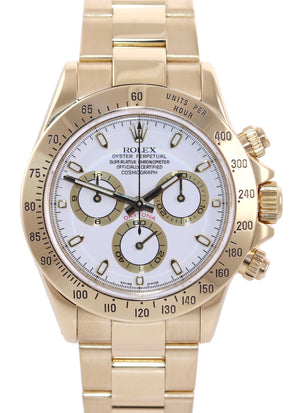 MINT Rolex Daytona 116528 White Dial Chronograph 18k Gold 40mm Watch Box