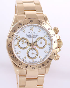 MINT Rolex Daytona 116528 White Dial Chronograph 18k Gold 40mm Watch Box