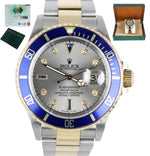 MINT 2002 Rolex Submariner Slate Serti Diamond Sapphire 16613 Two-Tone Blue 40mm