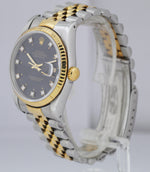 RARE Rolex DateJust 36mm Two-Tone Black Diamond 18K Gold Steel Jubilee 16233