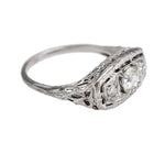 Ladies Antique Art Deco 14K White Gold 0.60ctw Old Mine Diamond Filigree Ring