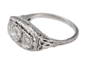 Ladies Antique Art Deco 14K White Gold 0.60ctw Old Mine Diamond Filigree Ring