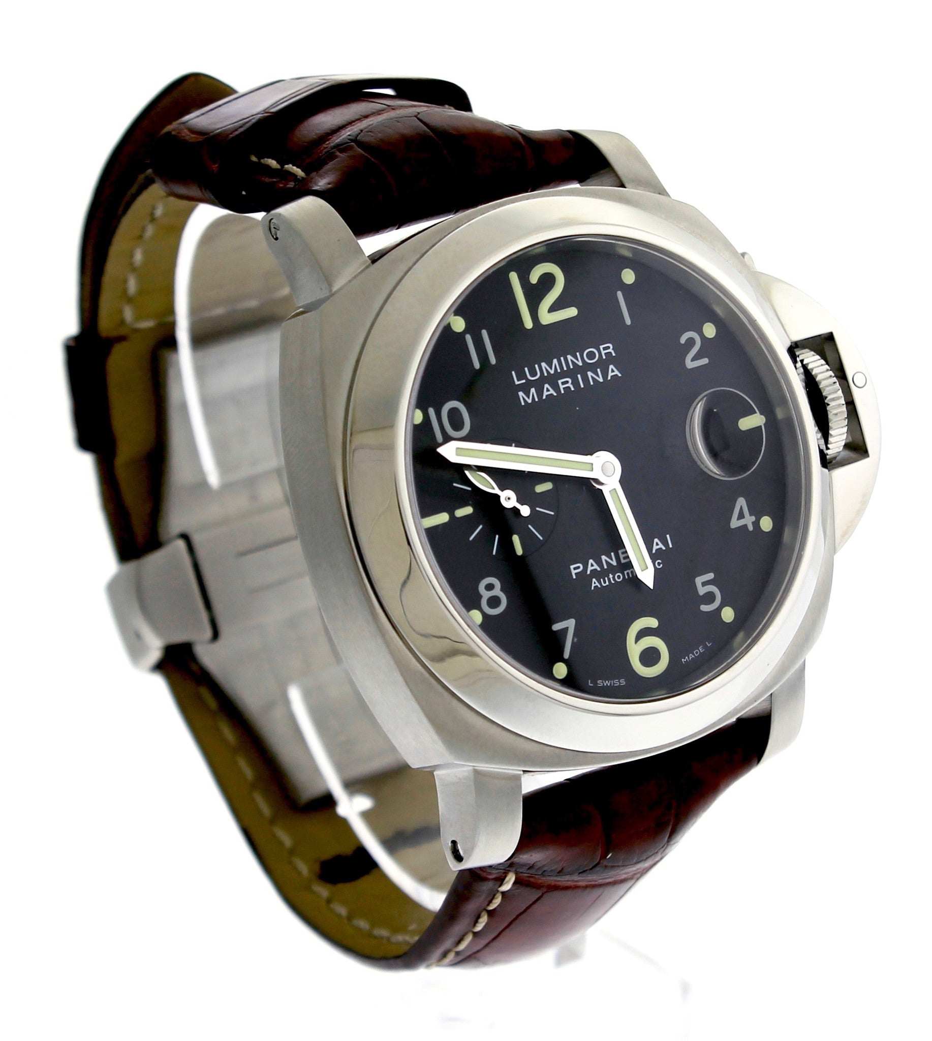 Panerai PAM 164 44mm Luminor Marina Stainless Leather Automatic Watch