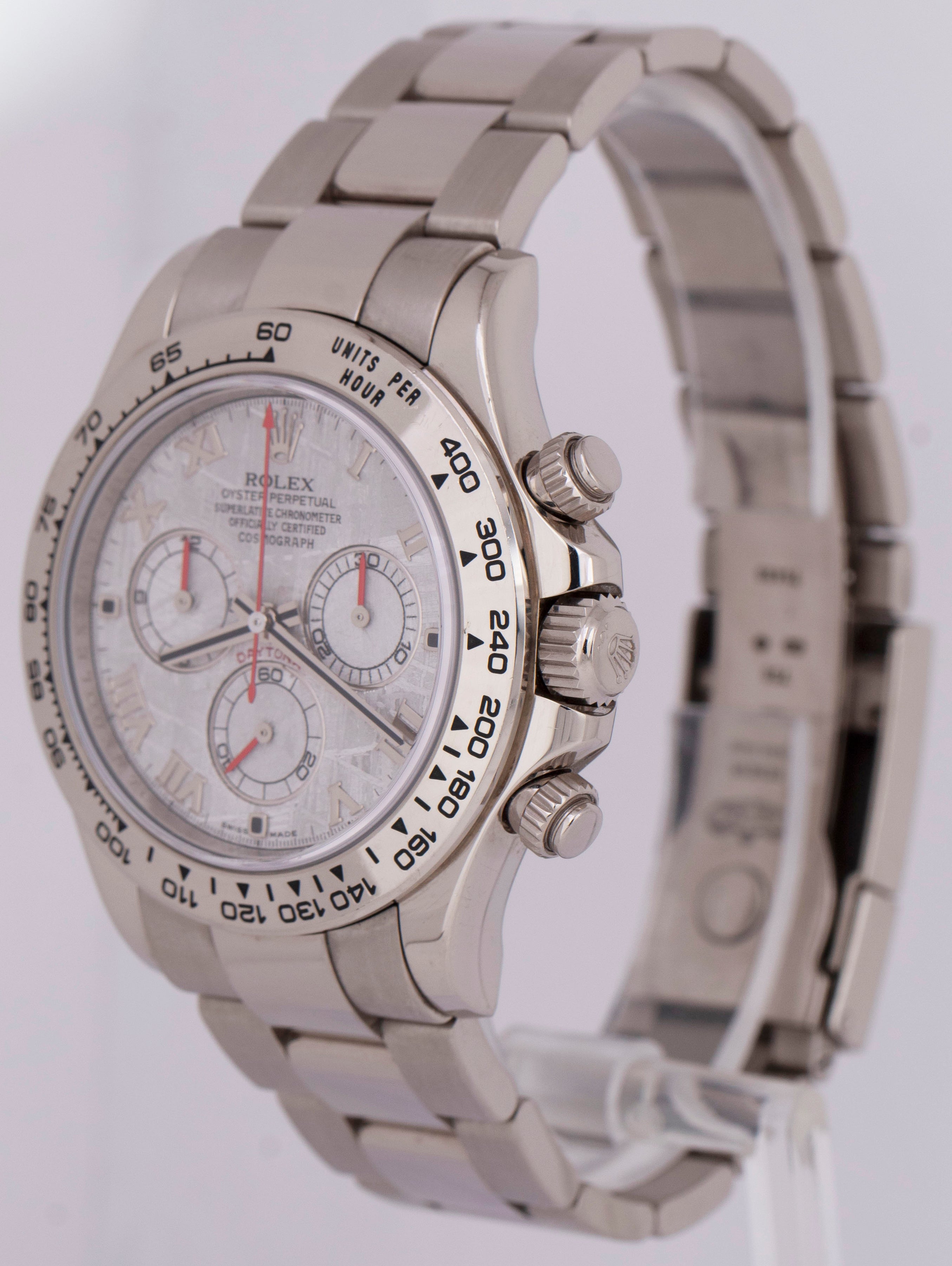 PAPERS Rolex Daytona Cosmograph METEORITE Silver Red 18K White Gold 116509 B+P