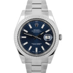 MINT Rolex Datejust II Blue Steel Fluted 18K White Gold Bezel 116334 41mm Watch