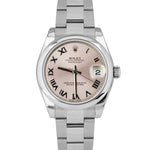 Ladies Rolex DateJust Midsize Pink Roman 31mm Oyster Stainless 178240 Watch