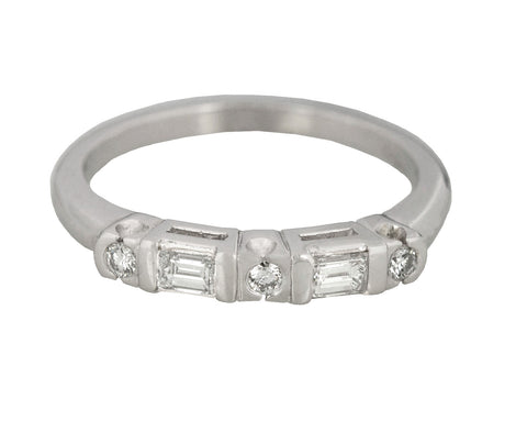 Vintage 14K White Gold 0.27ctw Baguette & Round Diamond 3mm Wedding Band Ring
