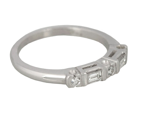Vintage 14K White Gold 0.27ctw Baguette & Round Diamond 3mm Wedding Band Ring
