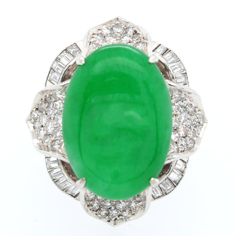 GIA 7.90ct Jadeiete Jade & Diamond Cocktail Ring in 14k White Gold | Size 6.75