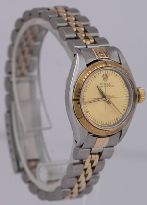 Rolex Oyster Perpetual 24mm Two-Tone Engine Turned Champagne Jubilee Watch 6724