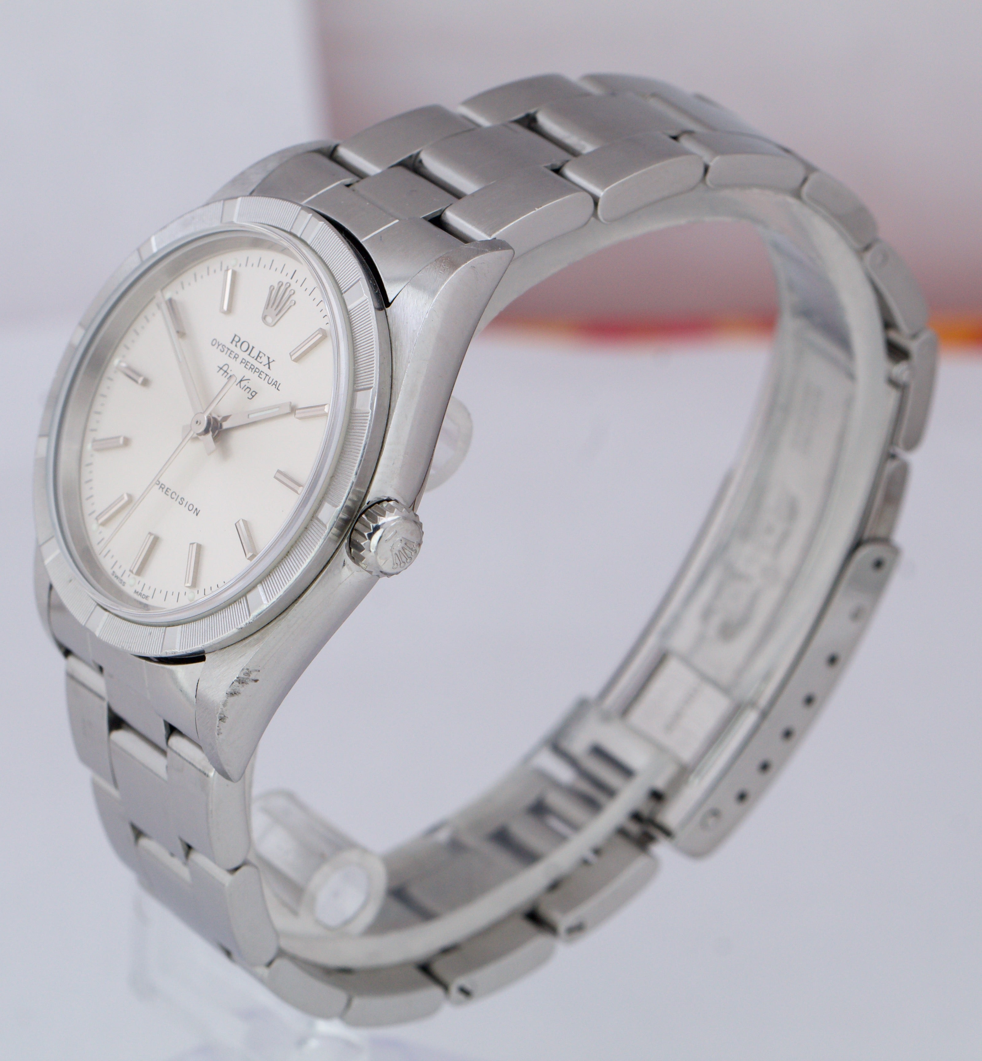 2001 Rolex Air-King Perpetual Silver 34mm Oyster Steel Watch 14010M BOX PAPERS