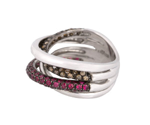 LeVian 14K White Gold Pink Sapphire Chocolate Diamond Multi-Band Cocktail Ring