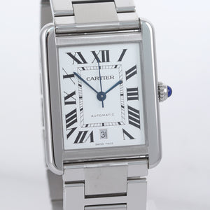 MINT Cartier Tank Solo XL 3800 Steel Automatic Silver Roman Date Watch W5200028