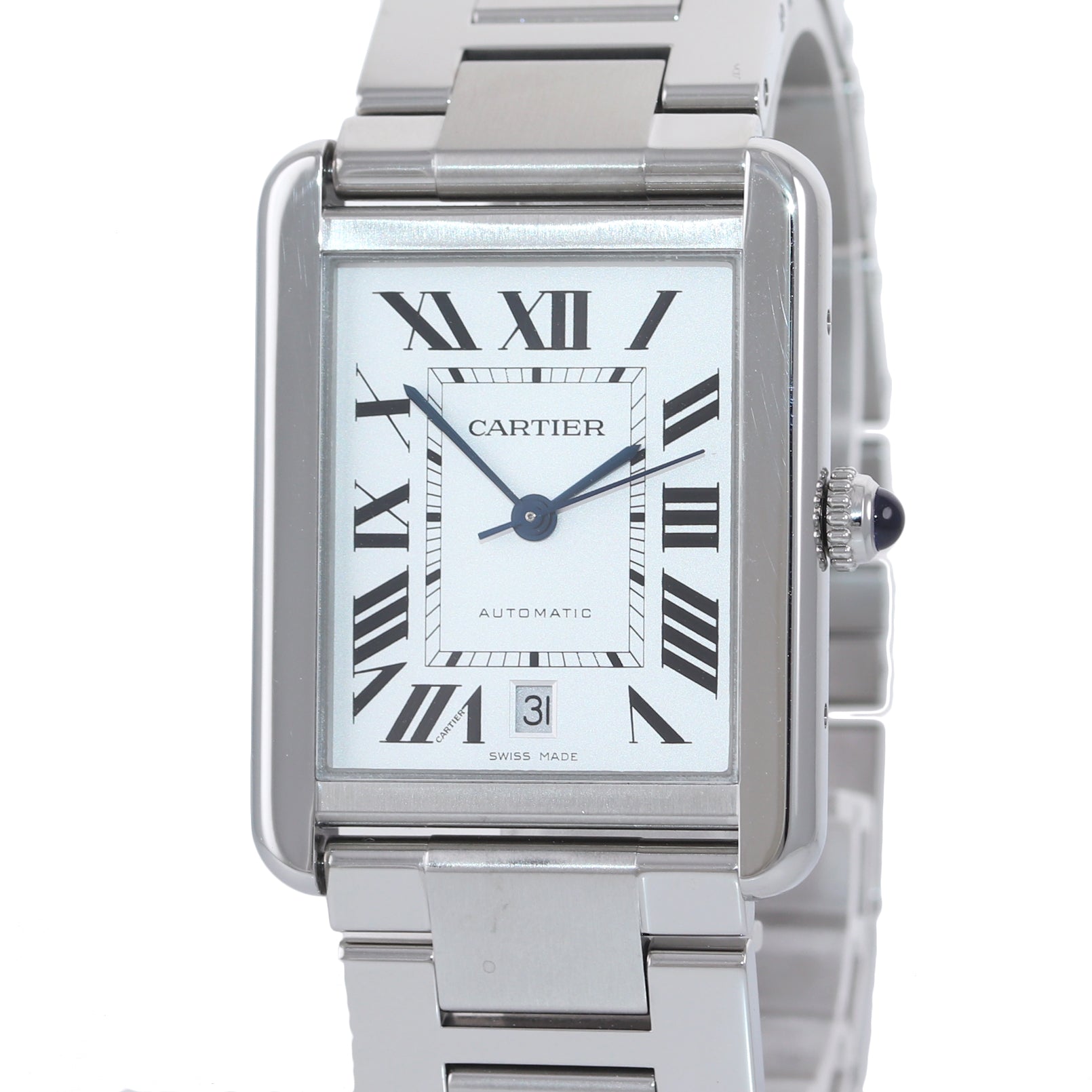 MINT Cartier Tank Solo XL 3800 Steel Automatic Silver Roman Date Watch W5200028