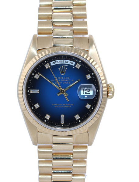 PAPERS Rolex President BLUE VIGNETTE Diamond Double Quick Gold Watch 1
