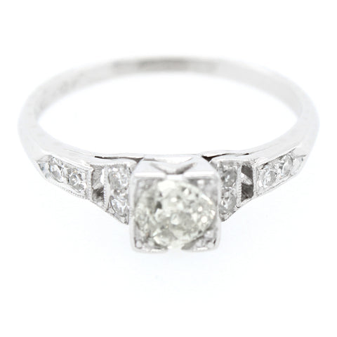 Antique 0.65ctw Diamond Cathedral Set Engagement Ring in Platinum | Size 5.50