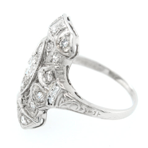 Antique Art Deco 1.00ctw Diamond Filigree Cocktail Ring in Platinum