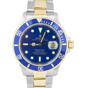 1990 Rolex Submariner Date 16613 Two-Tone Gold Stainless Steel Blue 40mm Watch