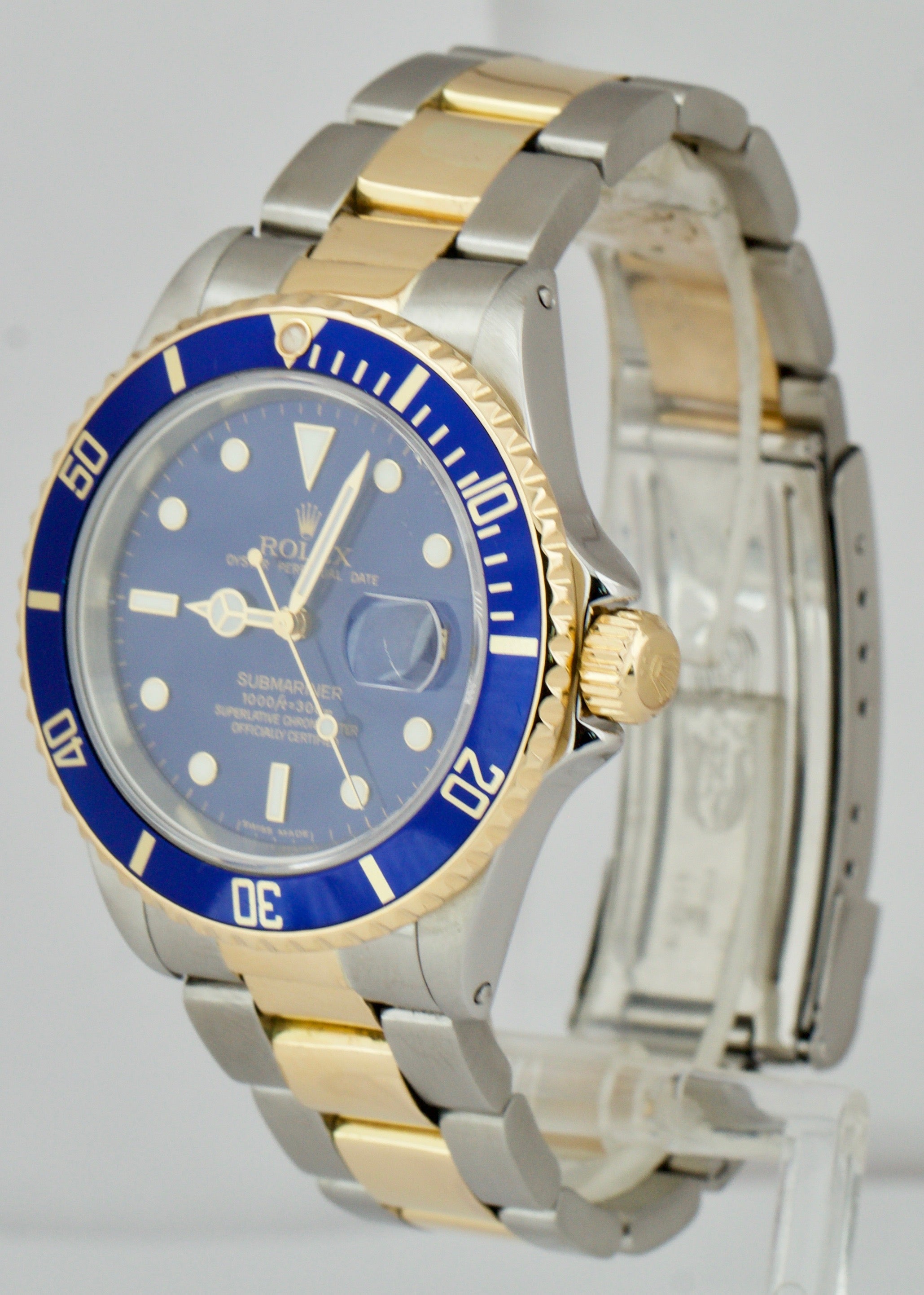 1990 Rolex Submariner Date 16613 Two-Tone Gold Stainless Steel Blue 40mm Watch