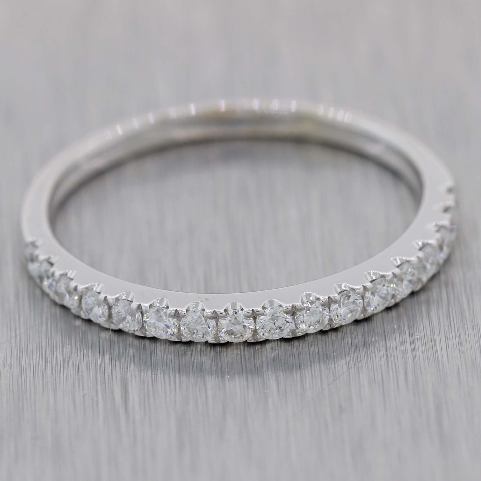 14K White Gold .17ctw Round Cut Diamond 2mm Stackable Wedding Band Ring