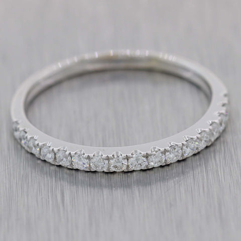 14K White Gold .17ctw Round Cut Diamond 2mm Stackable Wedding Band Ring