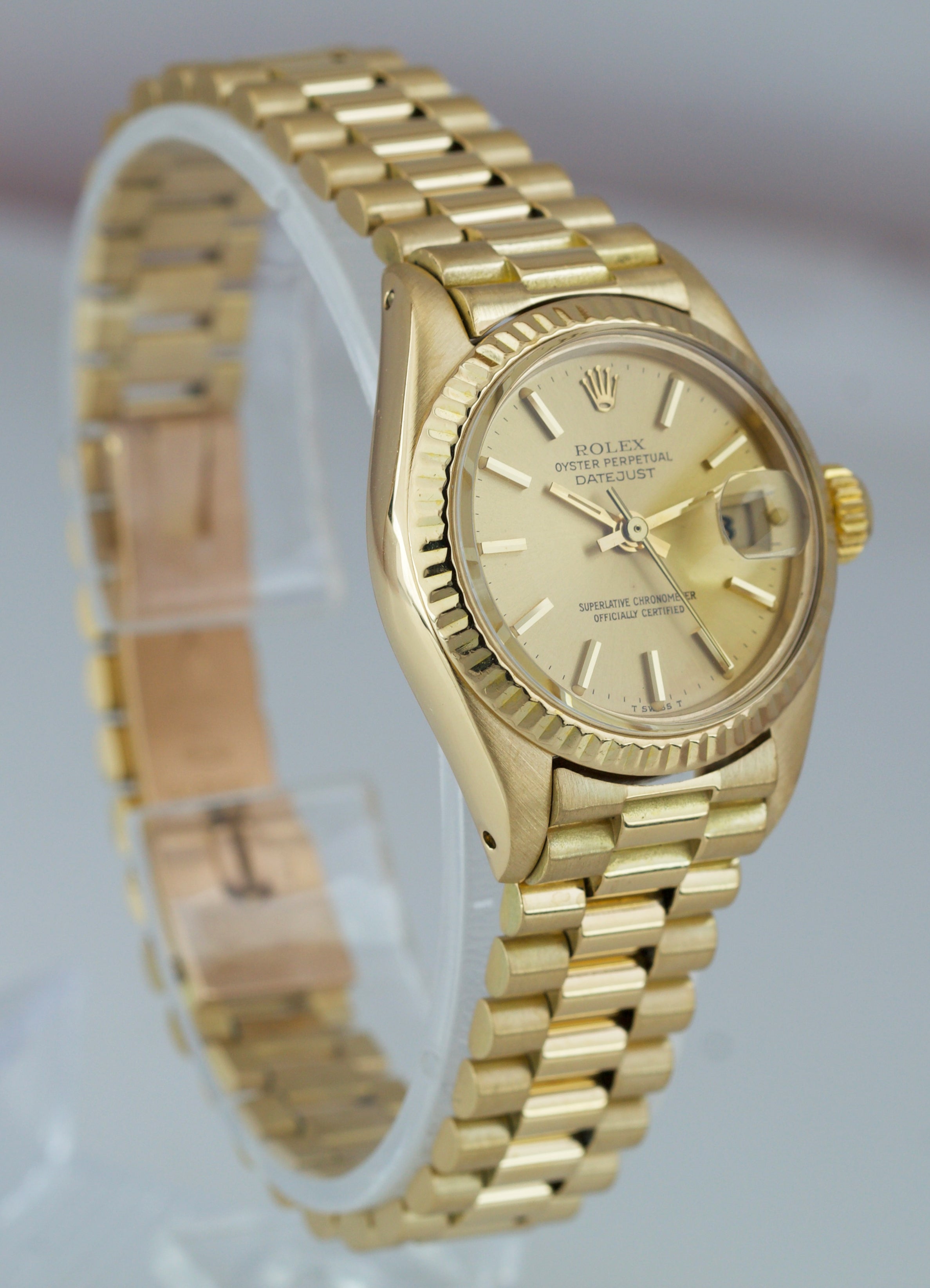 Ladies Rolex Champagne 18K Yellow Gold Diamond President Datejust 6917 –  Global Timez